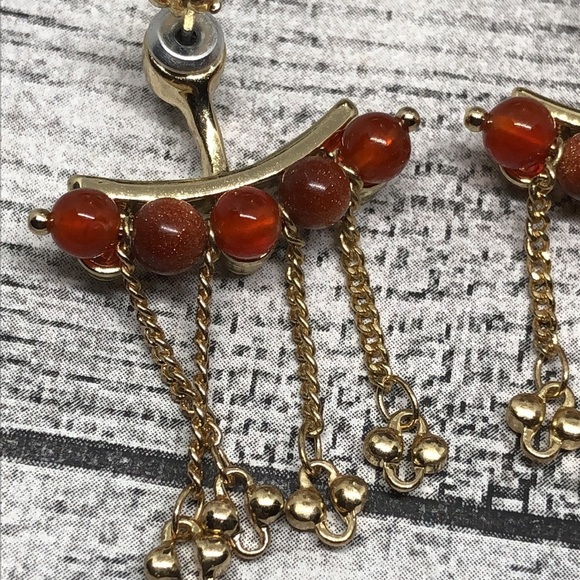 Gold tone statement style jacket earrings - Picture 3 of 5